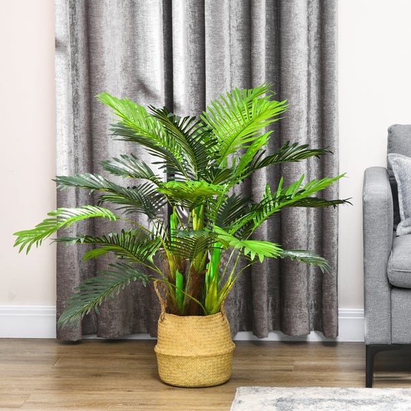 HOMCOM Künstliche Palme 100cm Kunstpalme mit 27 Palmenwedel Groß Kunstpflanze im Topf Kunstpflanzen Künstliche Pflanzen Wie Echt Zimmerpflanze für Wohnzimmer Büro Balkon Dekoration Schlafzimmer