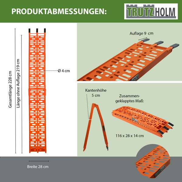 TRUTZHOLM 1x Auffahrrampe klappbar 228 cm Traglast 340 kg Alu orange gelocht Motorradrampe Mofarampe
