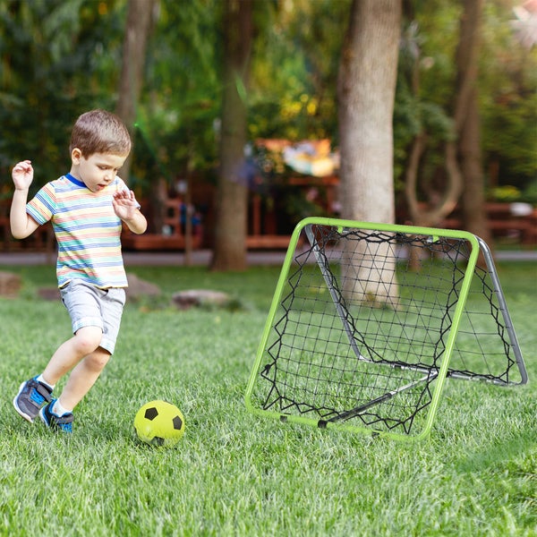 HOMCOM Fußball Rebounder, Kickback Tor, beidseitiger Rückprall, Verstellbar in 5 Stufen, 75 x 75 x 64 cm, Metall, Grün+Schwarz