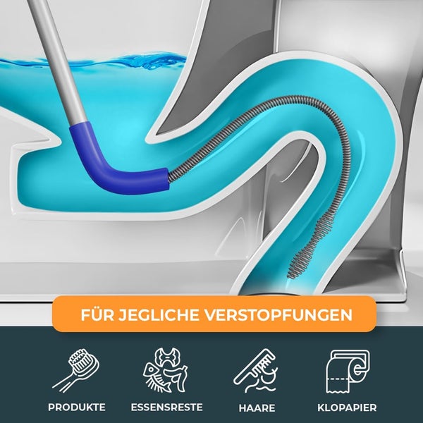 Meisterfaktur Rohrreinigungsspirale für Toiletten [1,8m] - Toiletten Spirale für schwere WC Verstopfungen - Dank Silikonschutz ohne Schäden - Sicher Toiletten Verstopfung entfernen!