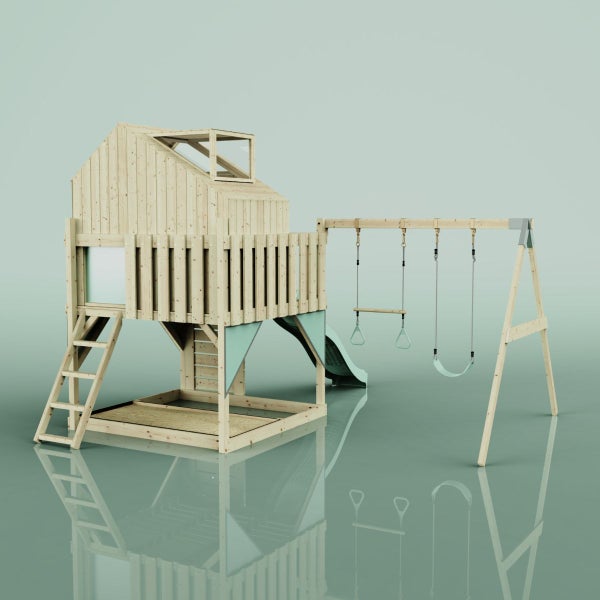 OutdoorToys Spielturm Lasse aus Holz in Grün Trapezstange