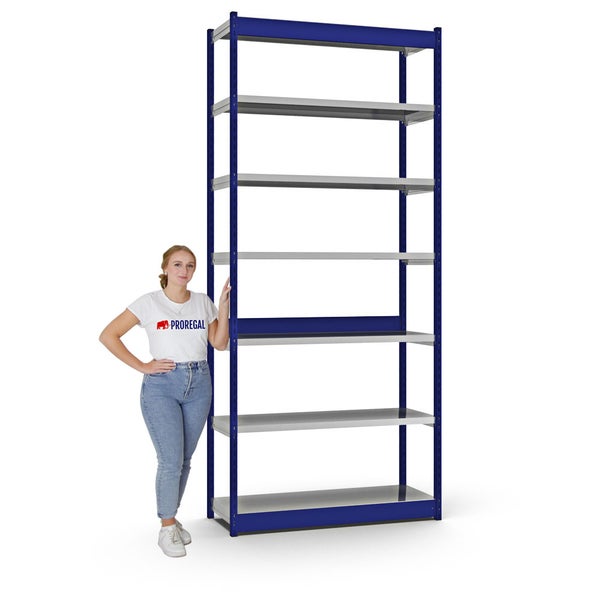 PROREGAL Fachbodenregal Stecksystem Vierkant-Profil Grundregal HxBxT 300 x 132,5 x 40 cm 7 Ebenen Einseitige Bauart Fachlast 200 kg Enzianblau