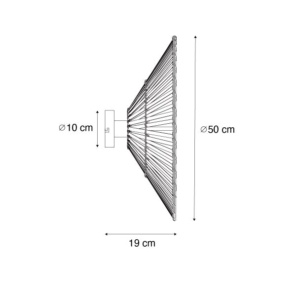 Technische Zeichnung einer Wandleuchte mit den Maßen 10 cm, 19 cm und 50 cm.