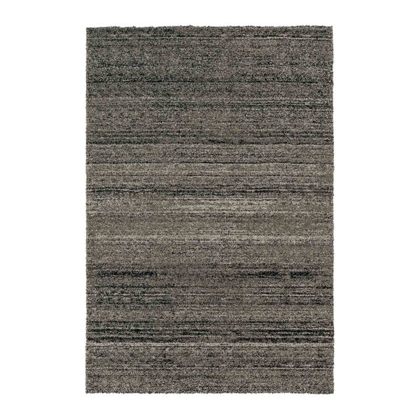 Rechteckiger Hochflor-Teppich mit strukturiertem horizontalem Streifenmuster.