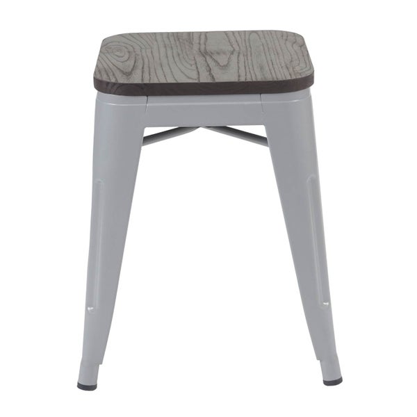 Hocker mit Holzstruktur-Sitzfläche und Metallbeinen