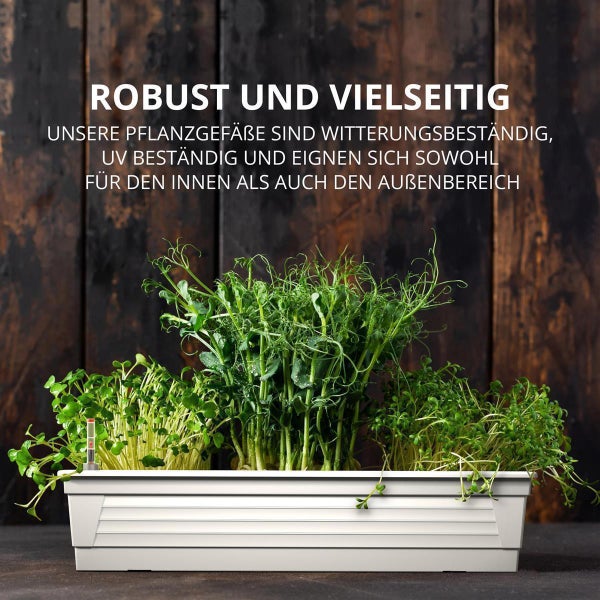 Plastard Blumenkasten Weiß 80x21x17 cm mit Hydroeinsatz und Wasserstandsanzeiger Pflanzkasten Balkonkasten