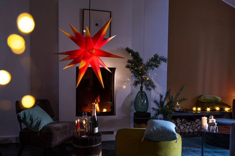 Sterntaler Dekostern | Weihnachtsstern | 18-Zacker | Faltstern | Kunststoff | 100cm | Außen | Glühbirne | Netzstecker