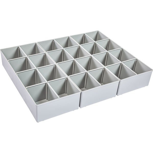 Schubladeneinteiler aus Kunststoff mit 24 Fächern für Kleinteile.