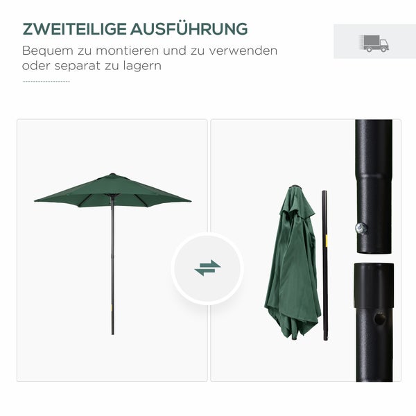 Outsunny Sonnenschirm Ø196 cm, Sonnenschirm mit Knickfunktion, sechseckig Balkonschirm Strandschirm windfest stabil Marktschirm Kurbelschirm Sonnenschutz für Strand Balkon Garten, Grün