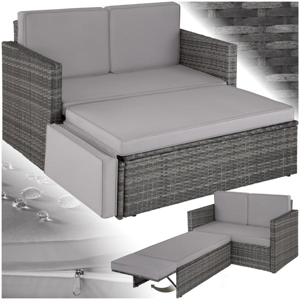 Rattan Lounge tectake Korfu Hocker mit klappbarer Stütze 2-Sitzer grau