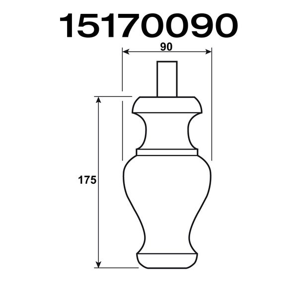 Technische Zeichnung eines Möbelfußes mit den Maßen 175 Millimeter Höhe und 90 Millimeter Breite