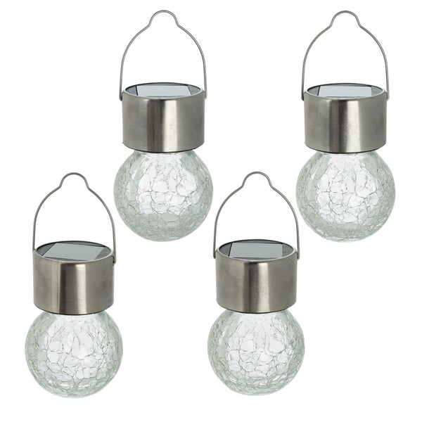 FRANK FLECHTWAREN | Solar-LED Kristall, 4er Set, GLAS, ca. Ø 6 x 9 cm, GH 14 cm, für den Außenbereich geeignet