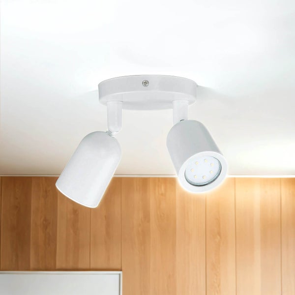 Zweiflammiger LED Deckenstrahler aus Metall mit verstellbaren Spots zur Deckenmontage