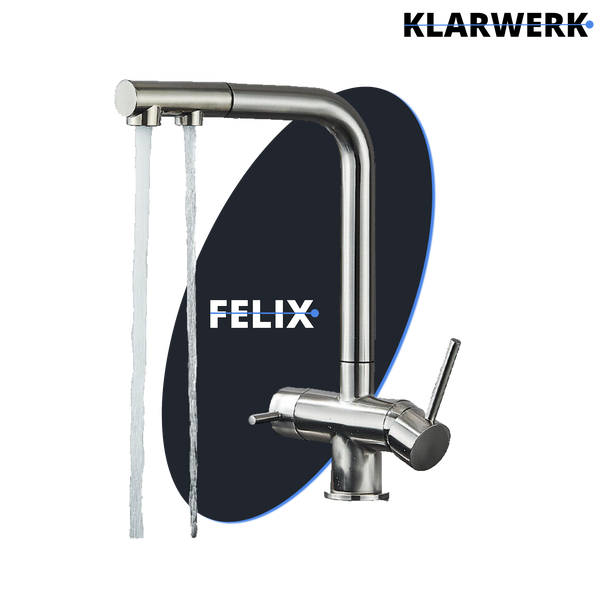 Felix | 3 Wege Premium Edelstahl gebürstet ausziehbare Armatur | Silber Chrom Osmose Wasserhahn Küche |Mischbatterie - 360 Grad | Filter 3 Anschlüsse