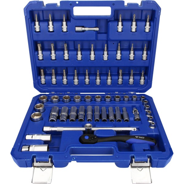 Steckschlüsselsatz in blauem Kunststoffkoffer