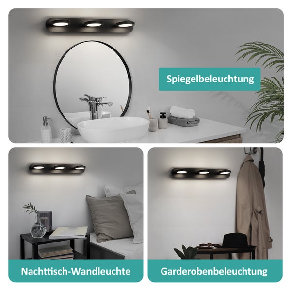EMKE LED Spiegelbeleuchtung mit 3 LED-Lichtern, 500x75x130 mm, IP20, Mattweiß, 4000K, 15W, Hoher Farbwiedergabeindex >80Ra