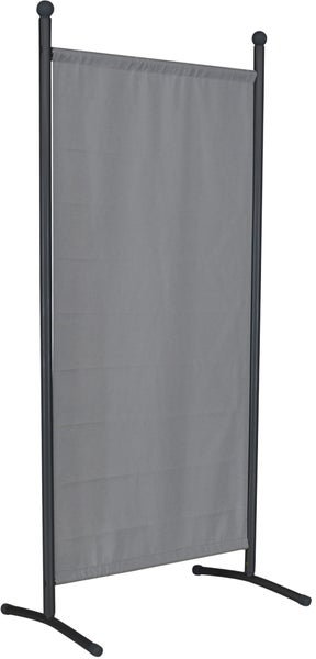 Grauer Sichtschutz aus Stoff mit Metallrahmen