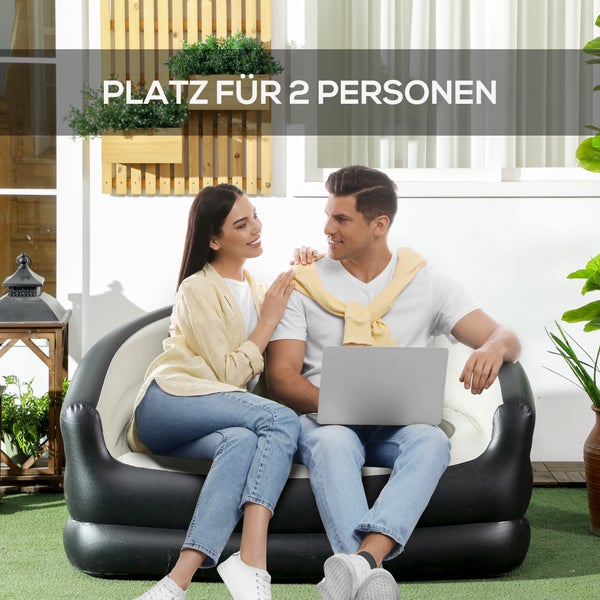Outsunny Aufblasbares Sofa, Aufblasbare Couch mit weichem Plüsch Luftsofa für 2 Personen, für Indoor, Outdoor, Hellgrau, 125 x 100 x 87 cm