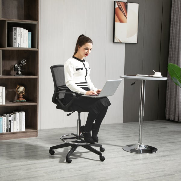Vinsetto, Arbeitsstuhl, Ergonomischer Drehstuh, L59,5 x T60 x H102,5–126 cm, Netzgewebe, Schwarz