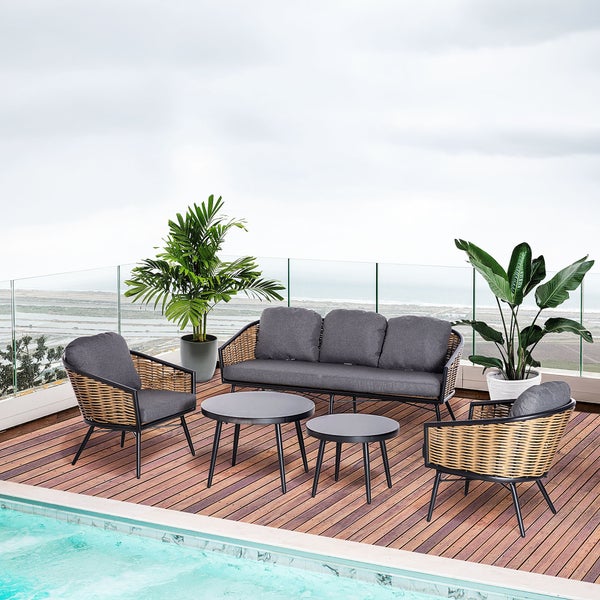 Outsunny 5-tlg. Gartenmöbel-Set, 187L x 77B x 77H cm, Aluminium, PE Rattan, Polyester, natur