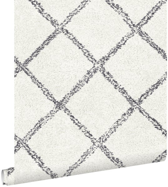 ESTAhome Tapete orientalisches Berberteppich-Motiv Schwarz und Weiß - 53 cm x 10.05 m - 148666