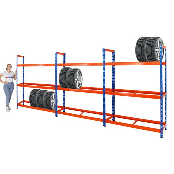 PROREGAL Mega Deal 3x Reifenregal Tiger XL HxBxT 200 x 150 x 45 cm Bis Zu 54 Reifen Blau-Orange