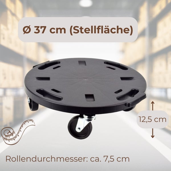 Pflanzenroller mit einem Durchmesser von 37 cm und Rollen mit 7,5 cm Durchmesser