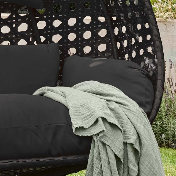 Home Deluxe - Hängesessel TWIN - Schwarz, Höhe 195 cm - inkl. Gestell, Sitz- und Rückenkissen I Polyrattan Hängestuhl Gartenschaukel Hängekorb