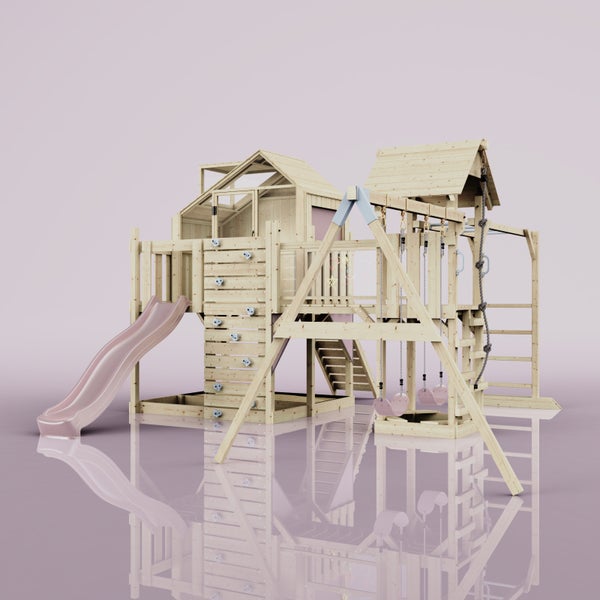 Holzspielplatz mit Rutsche, Schaukel und Kletterwand für den Garten