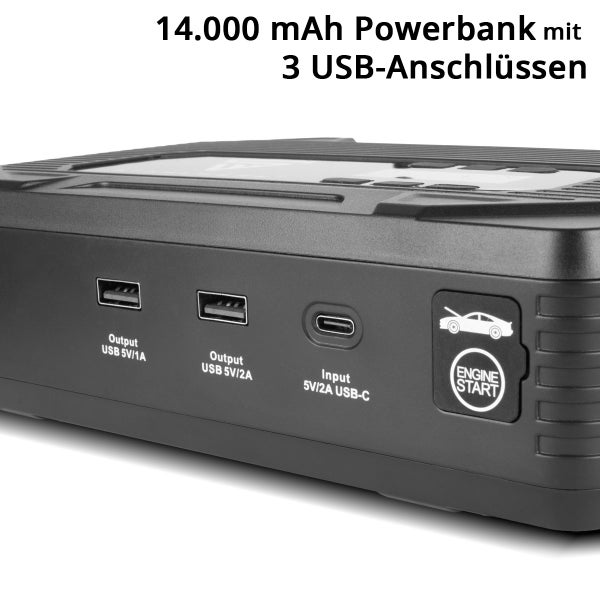 14000 mAh Powerbank mit drei USB Anschlüssen