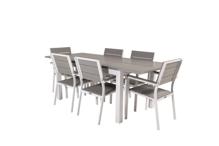 Albany Gartenset Tisch 90x160/240cm und 6 Stühle Levels weiß, grau. 90 X 160 X 75 cm