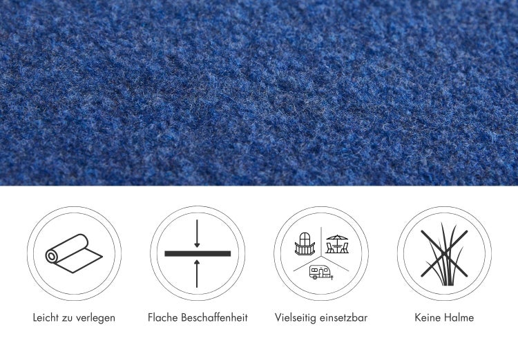 Kunstrasen mit flacher Beschaffenheit, einfach zu verlegen und vielseitig nutzbar auf Balkon, Terrasse oder beim Camping, ohne Grashalme.