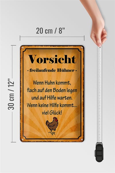 Blechschild Spruch 20x30cm Vorsicht freilaufende Hühner