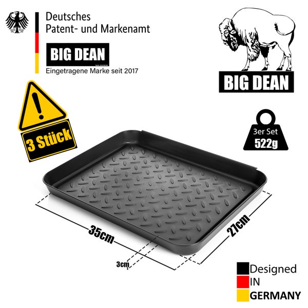 BigDean 3 Stück Schuhabtropfschale 27x35cm Anthrazit Schuhmatte für zu Hause – Schuhablage aus bruchfestem Kunststoff