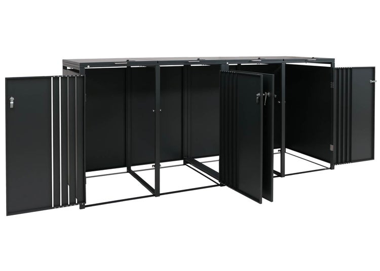 Fahrradbox aus Metall mit geöffneten Türen