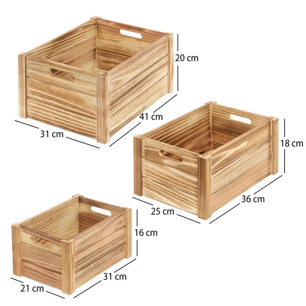 Holzkisten-Set Pura 3-tlg. Massivholz, verschiedene Größen naturfarben