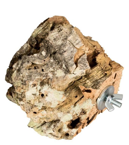 Naturkork-Sitzplatz mit Metall-Flügelmutter und Unterlegscheibe zur Befestigung am Käfiggitter.