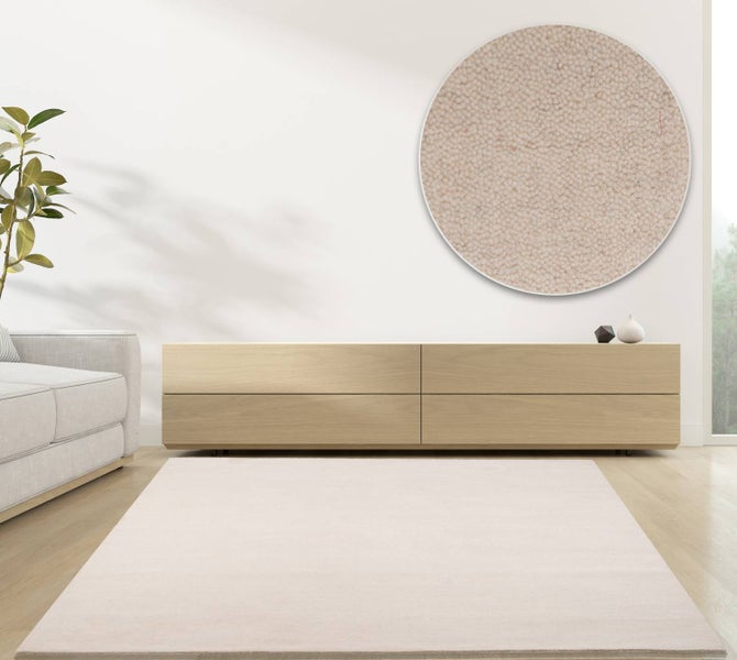 Wollteppich Luxus Designerteppich moderner uni Teppich aus reiner Schurwolle Creme 90x160 cm