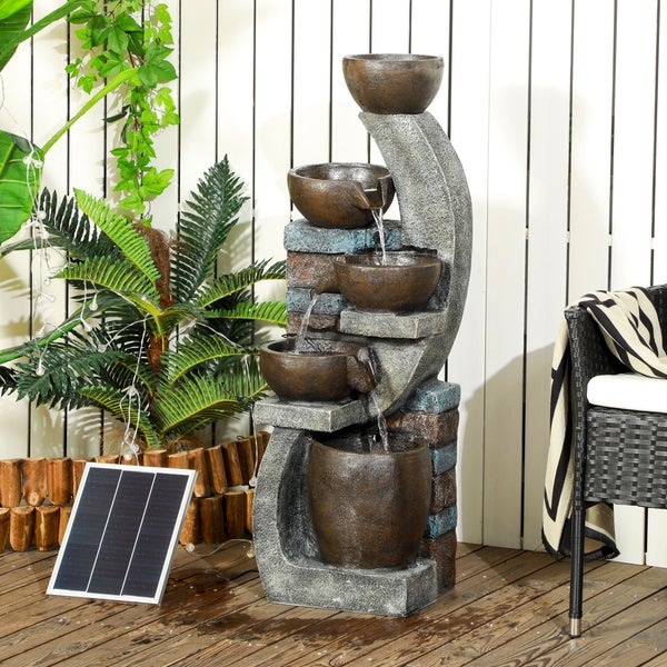 Gartenbrunnen mit mehreren Schalen und Solarpanel