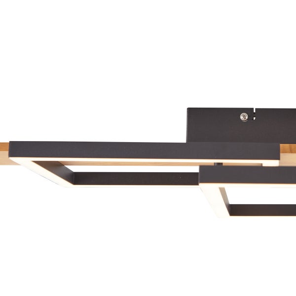 Moderne LED Deckenleuchte mit eckigem Rahmen aus Holz und Metall