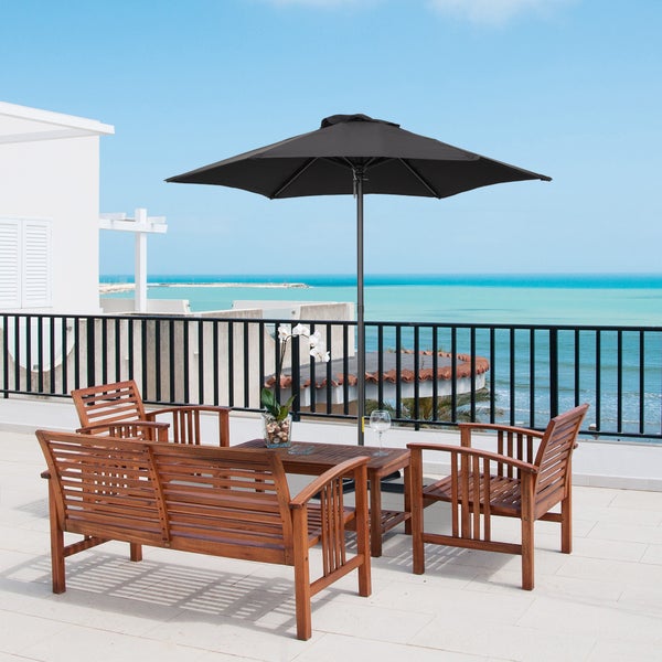 Outsunny Sonnenschirm Ø196 cm, Drehbar Sonnenschirm mit Knickfunktion, sechseckig Balkonschirm Strandschirm windfest stabil Marktschirm Kurbelschirm Sonnenschutz für Strand Balkon Garten, Schwarz