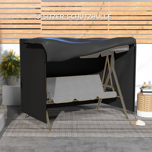 Outsunny Hollywoodschaukel Abdeckung 3 Sitzer, Wasserabweisend Winterfest Schutzhülle für Gartenschaukel, UV-Beständig Abdeckplane, Abdeckhaube, Reißfest 600D Oxford Gewebe, 205x124x164cm Schwarz