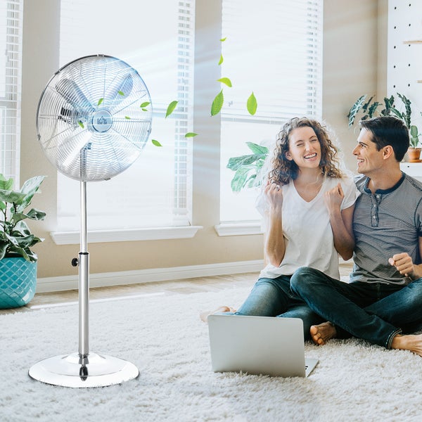 HOMCOM Standventilator, höhenverstellbar, 3 Geschwindigkeitsstufen, Verstellbarer Neigungswinkel, 44.5cm x 44.5cm x 87-120cm, Stahl, Silber