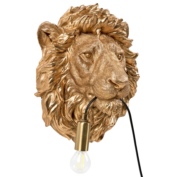 Goldene Löwenkopf Wandleuchte mit Glühbirne