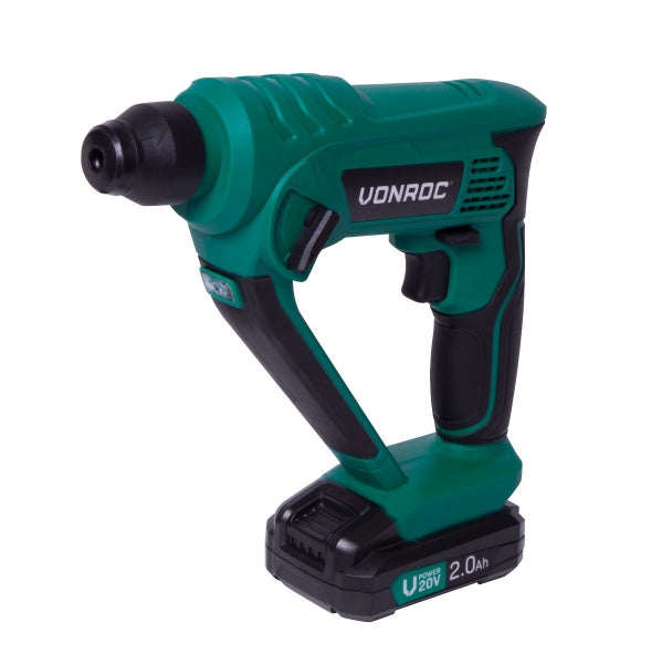 Vonroc Akku-Bohrhammer, grün und schwarz, 20 Volt, 2,0 Amperestunden Akku