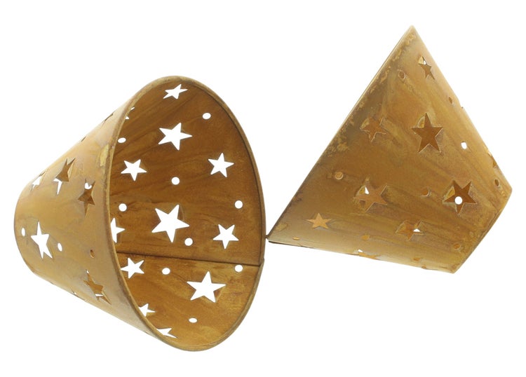 FRANK FLECHTWAREN | Kerzenschirm Sternenhimmel, 2er Set, METALL, 15 x 15 x 10 cm