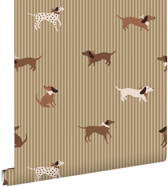 Tapetenrolle mit Hundemotiv auf gestreiftem Grund