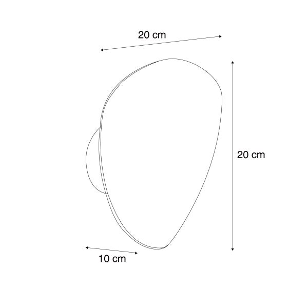 Technische Zeichnung einer Wandleuchte mit den Maßen 20 mal 20 mal 10 Zentimeter