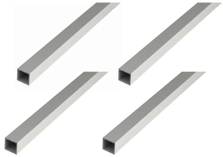 Vier Aluminium Vierkantrohre in quadratischer Form für den Metallbau
