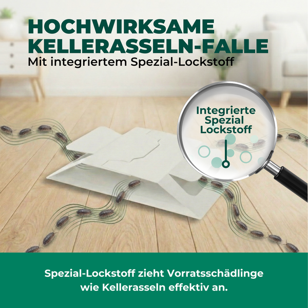 Kellerassel-Falle mit integriertem Spezial-Lockstoff auf Holzoberfläche